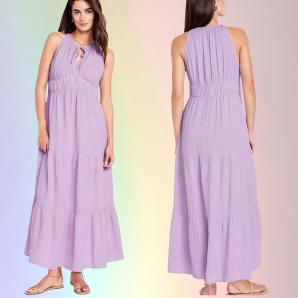 NWTS💓GAP OLD NAVY LG💓LILAC PURPLE TIERED MAXI DRESS ADJUSTABLE STRAPS W POCKETS